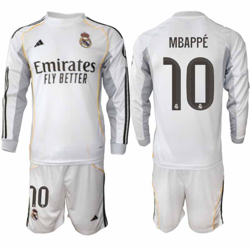 Real Madrid Kylian Mbappé #10 Herr Långärmad Hemmaställ 2025/26 Tröja + Shorts