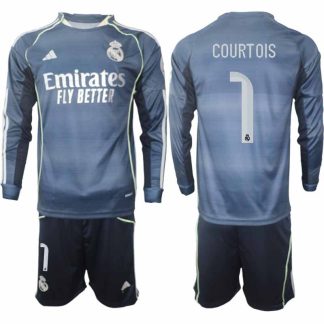 Real Madrid Thibaut Courtois #1 Herr Långärmad Bortaställ 2025/26 Tröja + Shorts