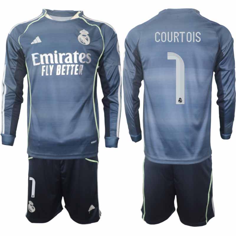 Real Madrid Thibaut Courtois #1 Herr Långärmad Bortaställ 2025/26 Tröja + Shorts