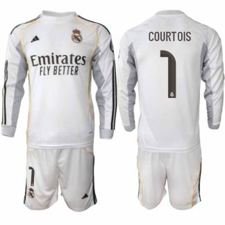 Real Madrid Thibaut Courtois #1 Herr Långärmad Hemmaställ 2025/26 Tröja + Shorts