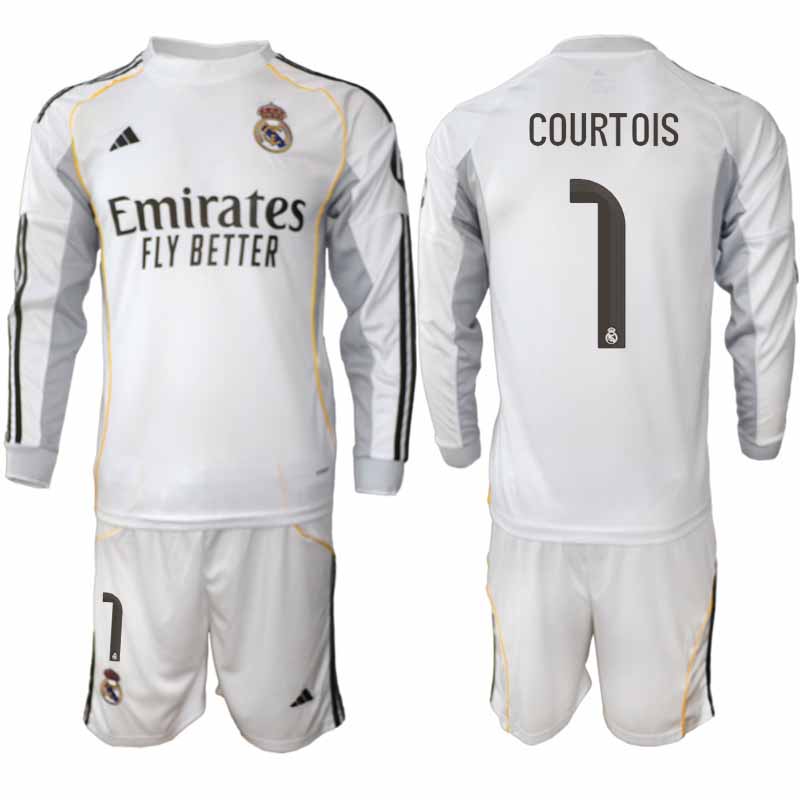 Real Madrid Thibaut Courtois #1 Herr Långärmad Hemmaställ 2025/26 Tröja + Shorts