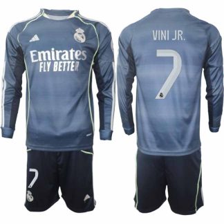 Real Madrid Vinícius Júnior #7 Herr Långärmad Bortaställ 2025/26 Tröja + Shorts