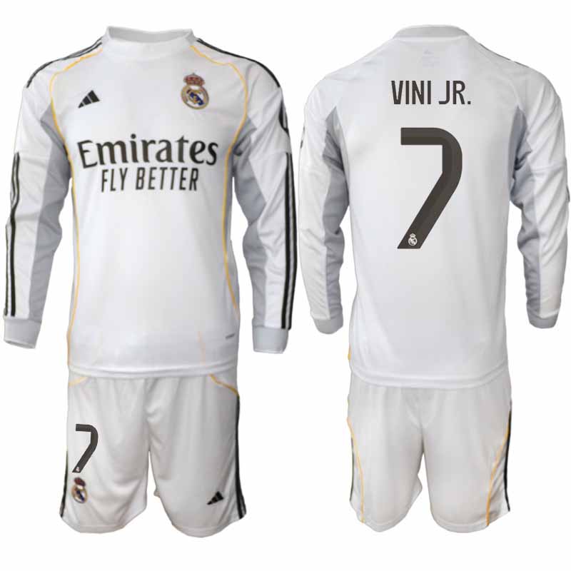 Real Madrid Vinícius Júnior #7 Herr Långärmad Hemmaställ 2025/26 Tröja + Shorts