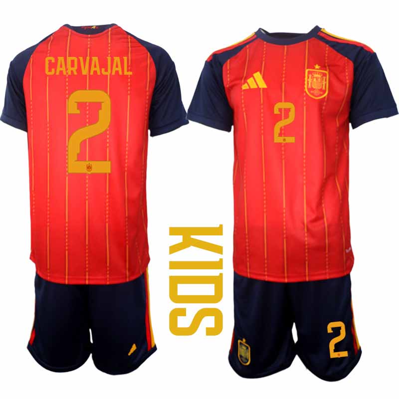 Spanien 2026 VM Hemmaställ Barn Dani Carvajal #2 Kortärmad Fotbollströja + Shorts
