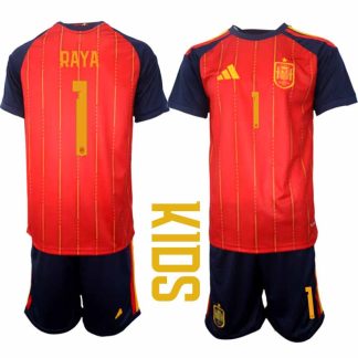 Spanien 2026 VM Hemmaställ Barn David Raya #1 Kortärmad Fotbollströja + Shorts