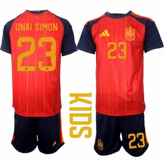 Spanien 2026 VM Hemmaställ Barn Unai Simon #23 Kortärmad Fotbollströja + Shorts