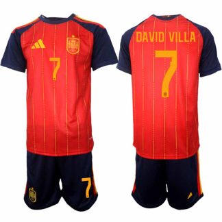 Spanien 2026 VM Hemmaställ Herr David Villa #7 Kortärmad Fotbollströja + Shorts