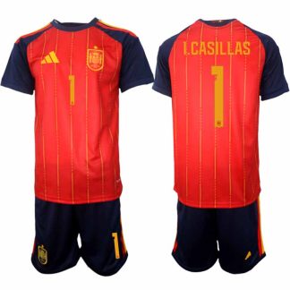 Spanien 2026 VM Hemmaställ Herr Iker Casillas #1 Kortärmad Fotbollströja + Shorts