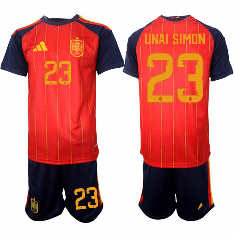 Spanien 2026 VM Hemmaställ Herr Unai Simon #23 Kortärmad Fotbollströja + Shorts