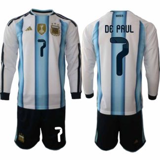 Argentina VM 2026 Hemmaställ Herr Rodrigo De Paul #7 Långärmad Fotbollströja + Shorts