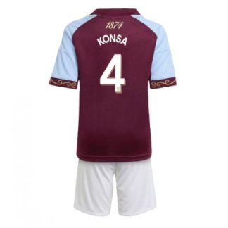 Aston Villa 2025/26 Hemmatröja Barn Set – Ezri Konsa #4 Kortärmad Fotbollströja med Shorts