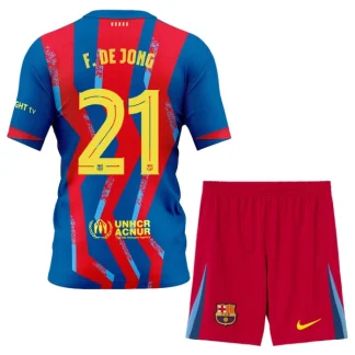 FC Barcelona Fjärdetröja 2025–26 Barn Set – Frenkie de Jong #21 Kortärmad Fotbollströja med Shorts