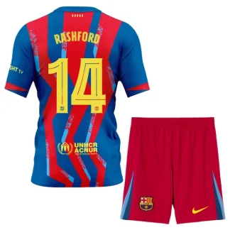 FC Barcelona Fjärdetröja 2025–26 Barn Set – Marcus Rashford #14 Kortärmad Fotbollströja med Shorts