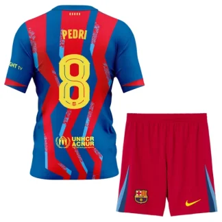 FC Barcelona Fjärdetröja 2025–26 Barn Set – Pedri #8 Kortärmad Fotbollströja med Shorts