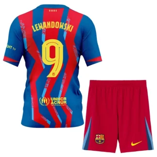 FC Barcelona Fjärdetröja 2025–26 Barn Set – Robert Lewandowski #9 Kortärmad Fotbollströja med Shorts