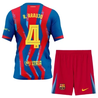 FC Barcelona Fjärdetröja 2025–26 Barn Set – Ronald Araujo #4 Kortärmad Fotbollströja med Shorts