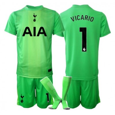 Guglielmo Vicario #1 Tottenham Hotspur Målvaktströja Hemmaställ 2025-26 Barn Grön Kortärmad + Shorts