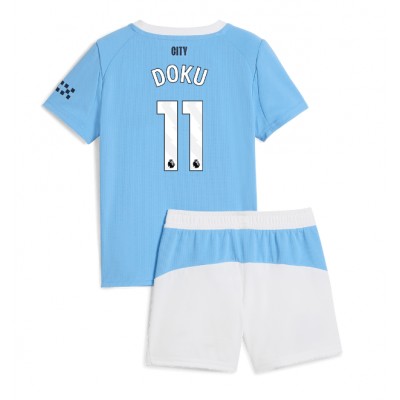 Manchester City Hemmaställ 2025/26 Barn Jérémy Doku #11 Kortärmad Fotbollströja + Shorts