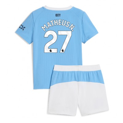 Manchester City Hemmaställ 2025/26 Barn Matheus Nunes #27 Kortärmad Fotbollströja + Shorts