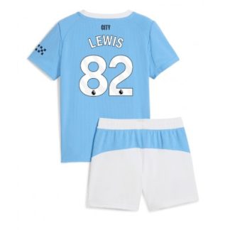 Manchester City Hemmaställ 2025/26 Barn Rico Lewis #82 Kortärmad Fotbollströja + Shorts