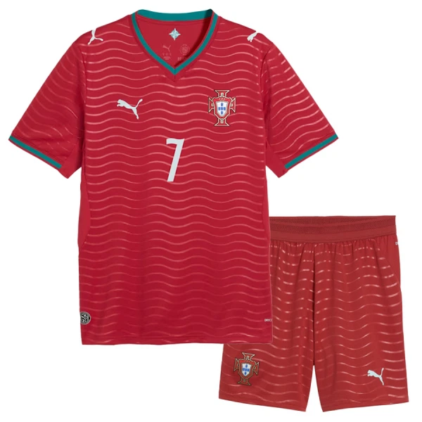 Portugal VM 2026 Hemmatröja Barn Cristiano Ronaldo #7 Kortärmad Fotbollströja + Shorts