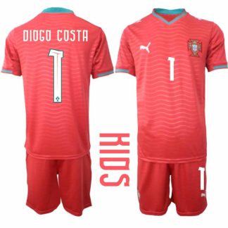 Portugal Barn Hemmaställ VM 2026 Diogo Costa #1 Kortärmad Fotbollströja med Shorts