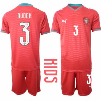Portugal Barn Hemmaställ VM 2026 Rúben Dias #3 Kortärmad Fotbollströja med Shorts