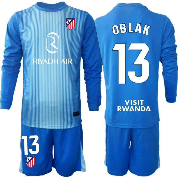 Atlético Madrid Målvaktsställ 2025/26 Herr – Jan Oblak #13 Blå Långärmad Fotbollströja + Shorts