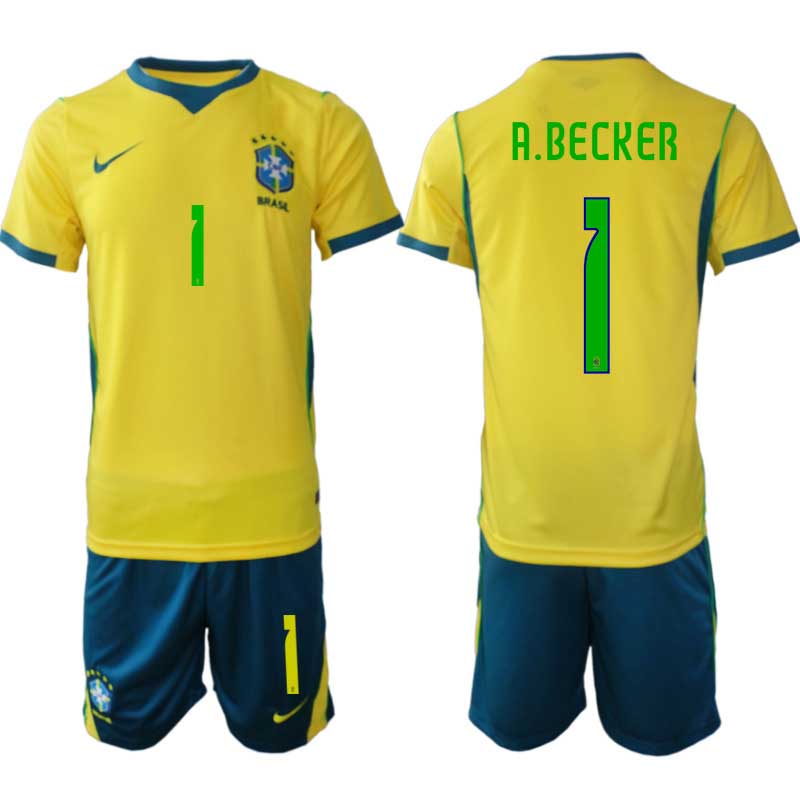 Brasilien Hemmaställ VM 2026 Alisson Becker #1 Herr – Fotbollströja + Shorts