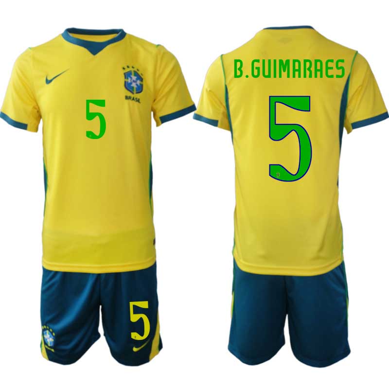 Brasilien Hemmaställ VM 2026 Bruno Guimarães #5 Herr – Fotbollströja + Shorts
