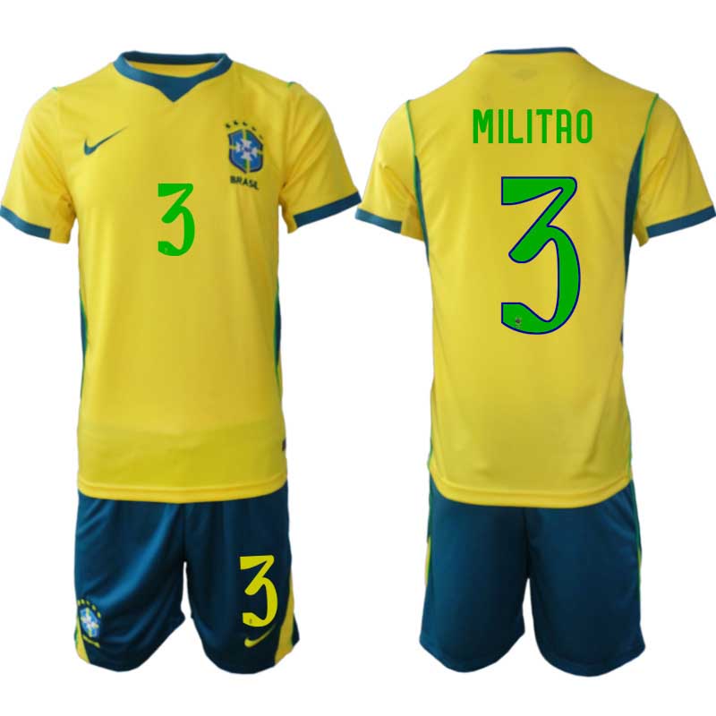 Brasilien Hemmaställ VM 2026 Éder Militão #3 Herr – Fotbollströja + Shorts