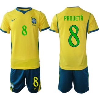 Brasilien Hemmaställ VM 2026 Lucas Paquetá #8 Herr – Fotbollströja + Shorts