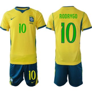 Brasilien Hemmaställ VM 2026 Rodrygo #10 Herr – Fotbollströja + Shorts