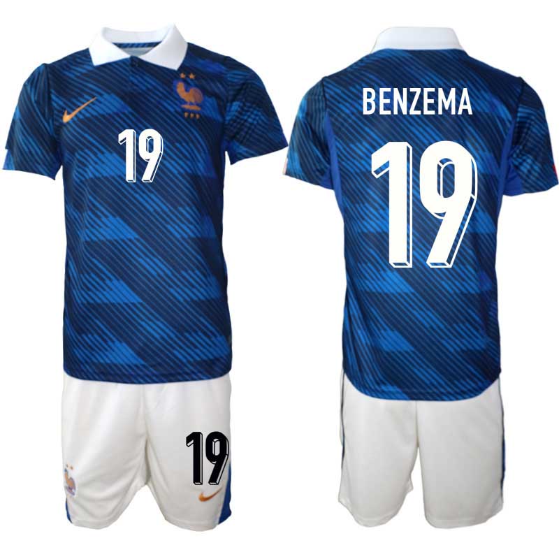 Frankrike Hemmaställ VM 2026 Karim Benzema #19 Herr – Fotbollströja + Shorts