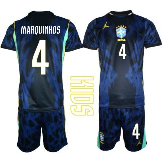 Brasilien Bortaställ VM 2026 Barn – Marquinhos #4 Fotbollströja