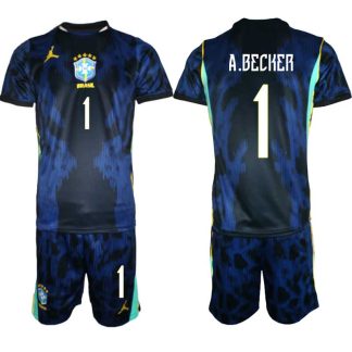 Brasilien Bortaställ VM 2026 Herr – Alisson Becker #1 Fotbollsset Tröja & Shorts