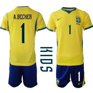 Brasilien Hemmaställ VM 2026 Barn – Alisson Becker #1 Fotbollströja