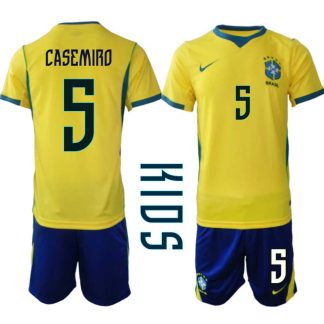 Brasilien Hemmaställ VM 2026 Barn – Casemiro #5 Fotbollströja