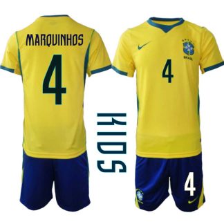 Brasilien Hemmaställ VM 2026 Barn – Marquinhos #4 Fotbollströja