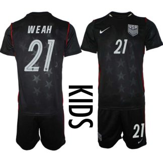 USA Landslagströja VM 2026 Bortaställ Barn Tim Weah #21 – Fotbollsset Tröja + Shorts
