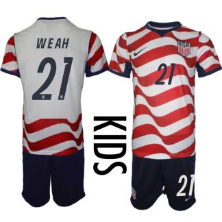 USA Landslagströja VM 2026 Hemmaställ Barn Tim Weah #21 – Fotbollsset Tröja + Shorts