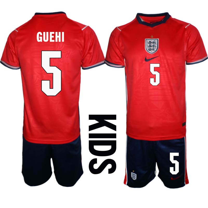 England Bortaställ VM 2026 Barn Marc Guéhi 5 Tröja och Shorts