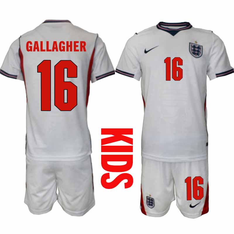 England Hemmaställ VM 2026 Barn Conor Gallagher 16 Tröja och Shorts