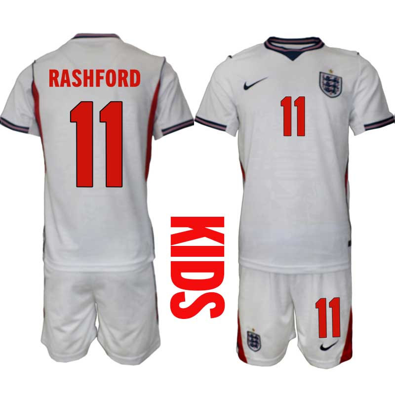 England Hemmaställ VM 2026 Barn Marcus Rashford 11 Tröja och Shorts