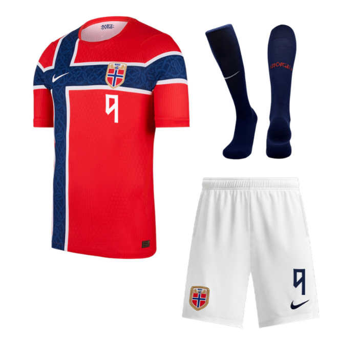 Erling Haaland 9 Norge Hemmaställ VM 2026 Herr Fotbollskit (Tröja + Shorts)