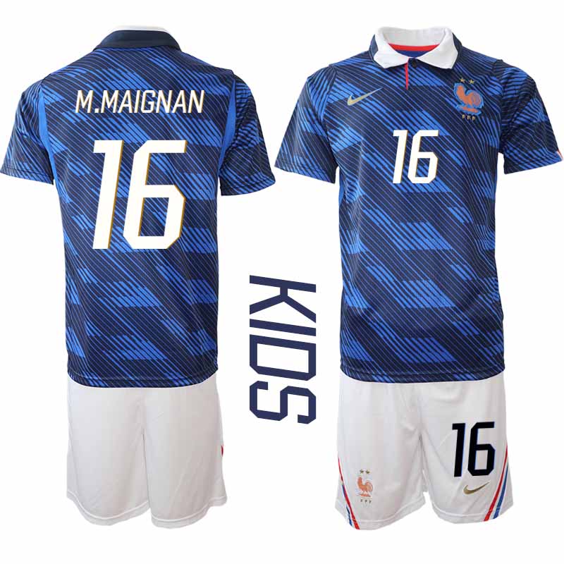 Frankrike Hemmaställ VM 2026 Barn Mike Maignan 16 Tröja och Shorts