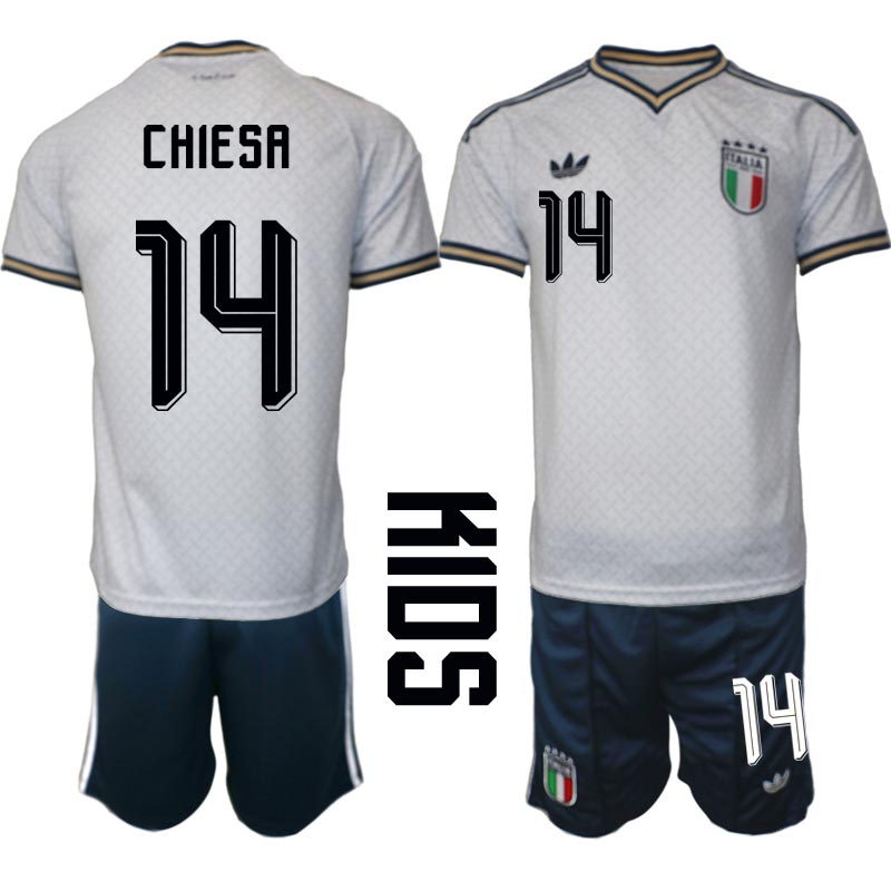Italien Bortaställ VM 2026 Barn Federico Chiesa 14 Tröja och Shorts
