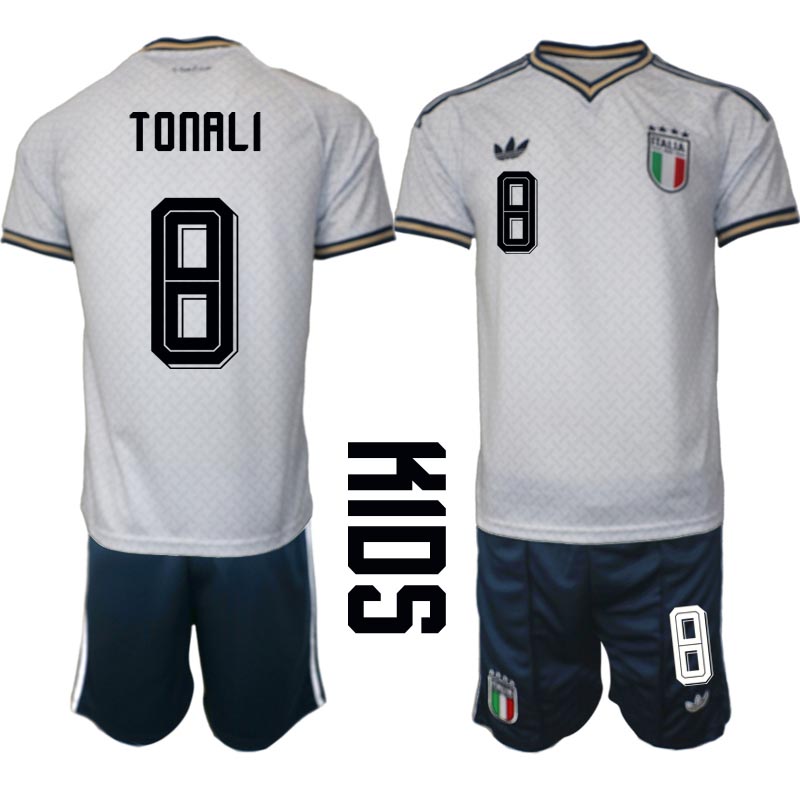 Italien Bortaställ VM 2026 Barn Sandro Tonali 8 Tröja och Shorts