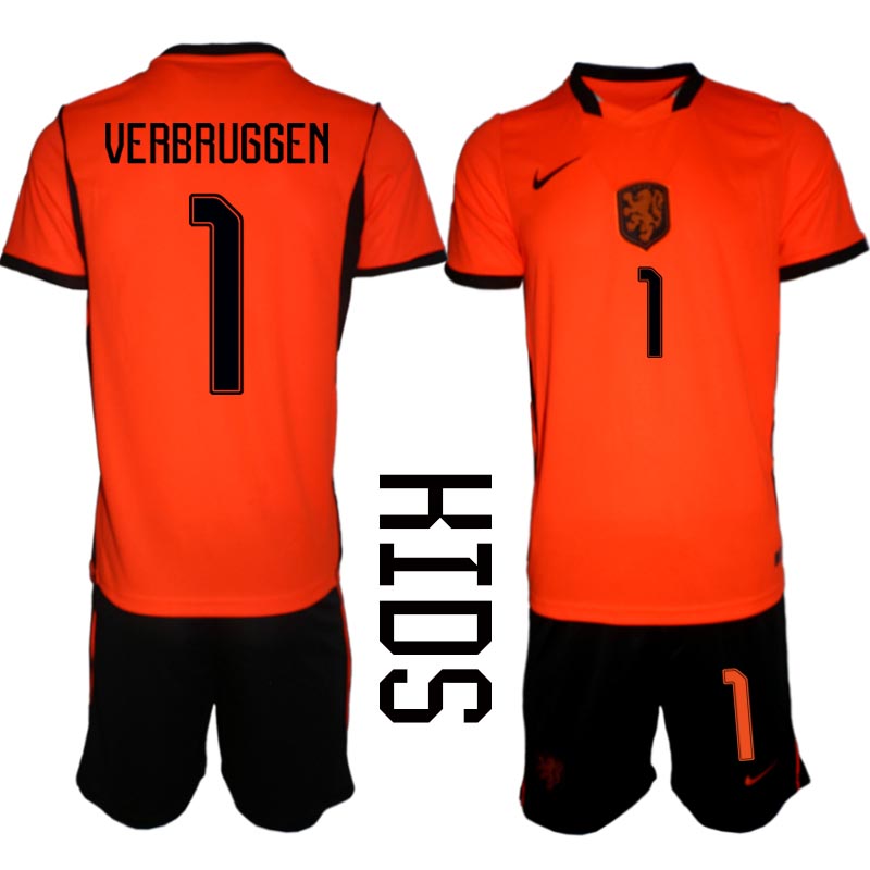 Nederländerna Hemmaställ VM 2026 Barn Bart Verbruggen 1 Tröja och Shorts