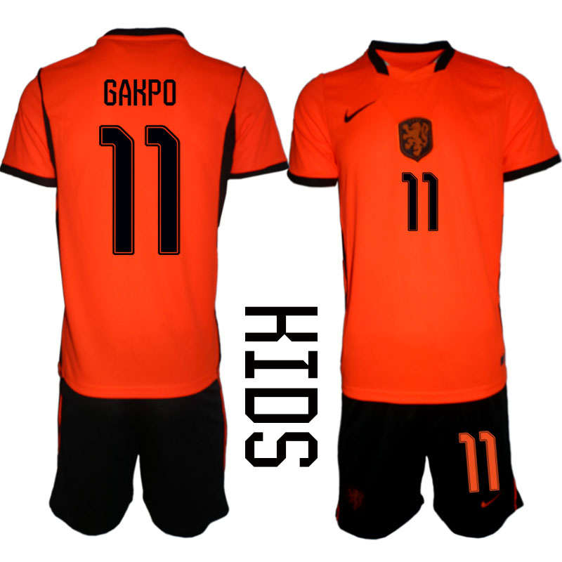 Nederländerna Hemmaställ VM 2026 Barn Cody Gakpo 11 Tröja och Shorts